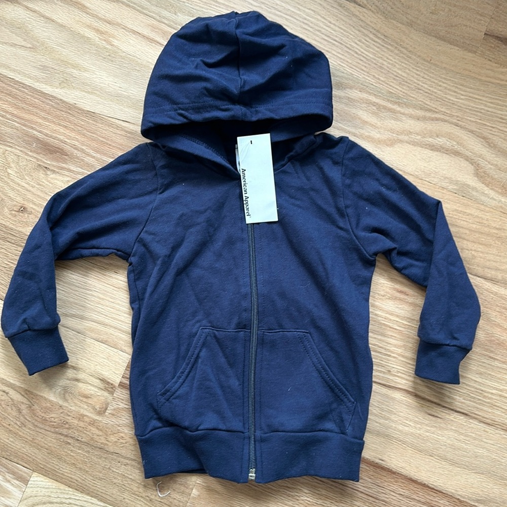 NWT! American Apparel California fleece, zip navy hoodie, kids/ toddler size 4